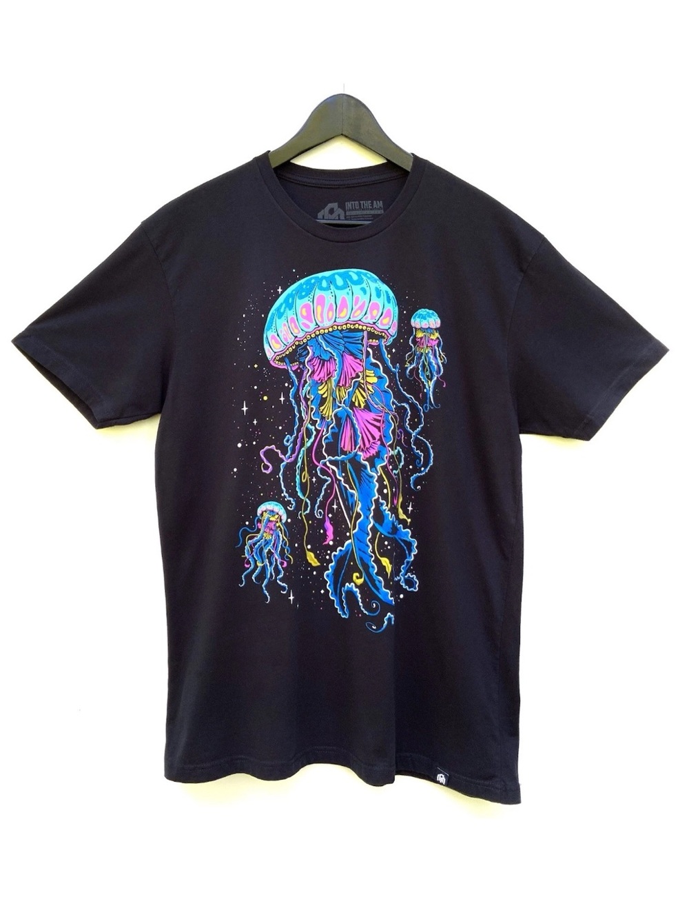 Into The AM Psychedelic Jellyfish Graphic Tee Men’s XL Black Neon Rave